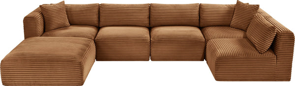 Meridian Furniture Shaggy Six Piece Modular Sectional Corduroy Upholstered Sofa for Spacious Living Rooms 641Saddle-Sec6D