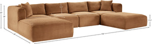 Meridian Furniture Shaggy Six Piece Modular Sectional Wide Wale Corduroy Performance Fabric Living Room Sofa 641Saddle-Sec6E