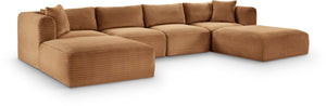 Meridian Furniture Shaggy Six Piece Modular Sectional Wide Wale Corduroy Performance Fabric Living Room Sofa 641Saddle-Sec6E