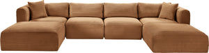 Meridian Furniture Shaggy Six Piece Modular Sectional Wide Wale Corduroy Performance Fabric Living Room Sofa 641Saddle-Sec6E