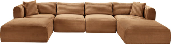 Meridian Furniture Shaggy Six Piece Modular Sectional Wide Wale Corduroy Performance Fabric Living Room Sofa 641Saddle-Sec6E
