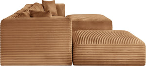 Meridian Furniture Shaggy Six Piece Modular Sectional Wide Wale Corduroy Performance Fabric Living Room Sofa 641Saddle-Sec6E