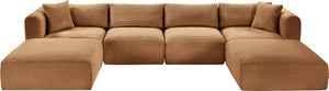 Meridian Furniture Shaggy Six Piece Modular Sectional Wide Wale Corduroy Performance Fabric Living Room Sofa 641Saddle-Sec6E