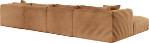 Meridian Furniture Shaggy Six Piece Modular Sectional Wide Wale Corduroy Performance Fabric Living Room Sofa 641Saddle-Sec6E