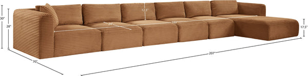 Meridian Furniture Shaggy Six Piece Modular Sectional Corduroy Performance Fabric Living Room Sofa Set 641Saddle-Sec6G