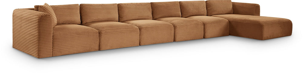 Meridian Furniture Shaggy Six Piece Modular Sectional Corduroy Performance Fabric Living Room Sofa Set 641Saddle-Sec6G