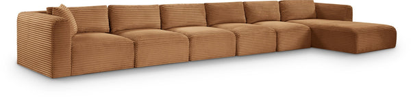 Meridian Furniture Shaggy Six Piece Modular Sectional Corduroy Performance Fabric Living Room Sofa Set 641Saddle-Sec6G