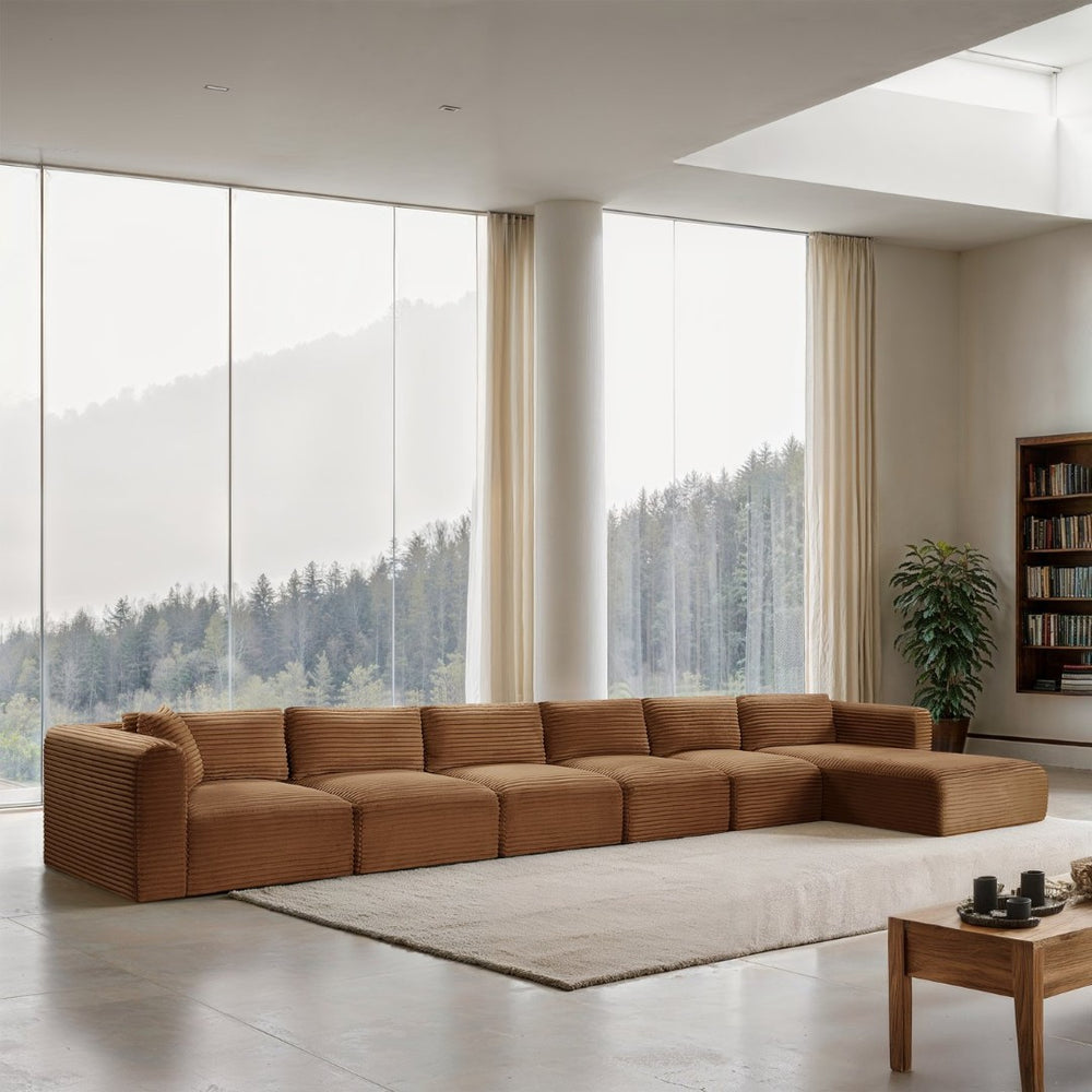 Meridian Furniture Shaggy Six Piece Modular Sectional Corduroy Performance Fabric Living Room Sofa Set 641Saddle-Sec6G
