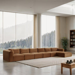 Meridian Furniture Shaggy Six Piece Modular Sectional Corduroy Performance Fabric Living Room Sofa Set 641Saddle-Sec6G