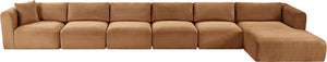 Meridian Furniture Shaggy Six Piece Modular Sectional Corduroy Performance Fabric Living Room Sofa Set 641Saddle-Sec6G