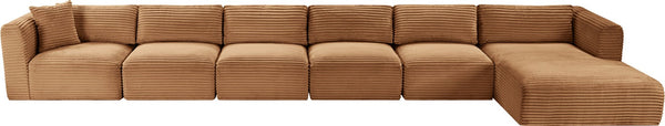 Meridian Furniture Shaggy Six Piece Modular Sectional Corduroy Performance Fabric Living Room Sofa Set 641Saddle-Sec6G