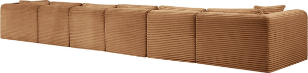Meridian Furniture Shaggy Six Piece Modular Sectional Corduroy Performance Fabric Living Room Sofa Set 641Saddle-Sec6G