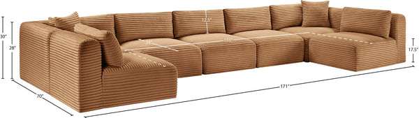 Meridian Furniture Shaggy Seven Piece Modular Sectional Plush Corduroy Performance Fabric Family Room Sofa 641Saddle-Sec7A