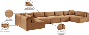 Meridian Furniture Shaggy Seven Piece Modular Sectional Plush Corduroy Performance Fabric Family Room Sofa 641Saddle-Sec7A