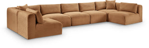Meridian Furniture Shaggy Seven Piece Modular Sectional Plush Corduroy Performance Fabric Family Room Sofa 641Saddle-Sec7A