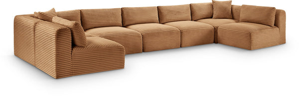 Meridian Furniture Shaggy Seven Piece Modular Sectional Plush Corduroy Performance Fabric Family Room Sofa 641Saddle-Sec7A