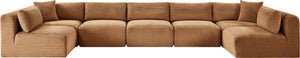 Meridian Furniture Shaggy Seven Piece Modular Sectional Plush Corduroy Performance Fabric Family Room Sofa 641Saddle-Sec7A