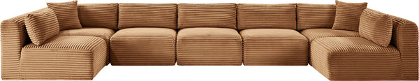 Meridian Furniture Shaggy Seven Piece Modular Sectional Plush Corduroy Performance Fabric Family Room Sofa 641Saddle-Sec7A