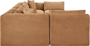 Meridian Furniture Shaggy Seven Piece Modular Sectional Plush Corduroy Performance Fabric Family Room Sofa 641Saddle-Sec7A
