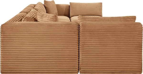Meridian Furniture Shaggy Seven Piece Modular Sectional Plush Corduroy Performance Fabric Family Room Sofa 641Saddle-Sec7A