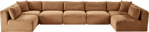 Meridian Furniture Shaggy Seven Piece Modular Sectional Plush Corduroy Performance Fabric Family Room Sofa 641Saddle-Sec7A