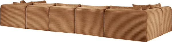 Meridian Furniture Shaggy Seven Piece Modular Sectional Plush Corduroy Performance Fabric Family Room Sofa 641Saddle-Sec7A