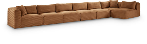 Meridian Furniture Shaggy Seven Piece Modular Sectional Corduroy Upholstered Living Room Sofa Set 641Saddle-Sec7B