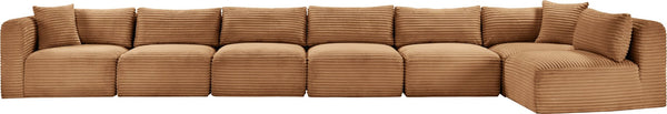 Meridian Furniture Shaggy Seven Piece Modular Sectional Corduroy Upholstered Living Room Sofa Set 641Saddle-Sec7B