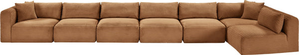 Meridian Furniture Shaggy Seven Piece Modular Sectional Corduroy Upholstered Living Room Sofa Set 641Saddle-Sec7B