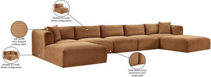 Meridian Furniture Shaggy 7 Piece Modular Sectional Corduroy Performance Fabric Deep Caramel Living Room 641Saddle-Sec7C