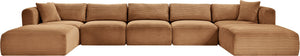 Meridian Furniture Shaggy 7 Piece Modular Sectional Corduroy Performance Fabric Deep Caramel Living Room 641Saddle-Sec7C