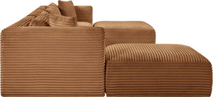 Meridian Furniture Shaggy 7 Piece Modular Sectional Corduroy Performance Fabric Deep Caramel Living Room 641Saddle-Sec7C