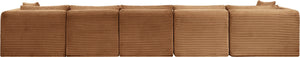Meridian Furniture Shaggy 7 Piece Modular Sectional Corduroy Performance Fabric Deep Caramel Living Room 641Saddle-Sec7C