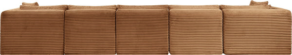 Meridian Furniture Shaggy 7 Piece Modular Sectional Corduroy Performance Fabric Deep Caramel Living Room 641Saddle-Sec7C