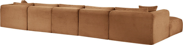 Meridian Furniture Shaggy 7 Piece Modular Sectional Corduroy Performance Fabric Deep Caramel Living Room 641Saddle-Sec7C