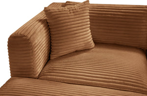 Meridian Furniture Shaggy 7 Piece Modular Sectional Corduroy Performance Fabric Deep Caramel Living Room 641Saddle-Sec7C