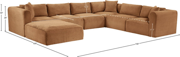Meridian Furniture Shaggy Corduroy Modular Sectional Seven Piece Performance Fabric Living Room Sofa Set 641Saddle-Sec7D