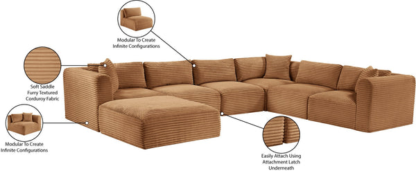 Meridian Furniture Shaggy Corduroy Modular Sectional Seven Piece Performance Fabric Living Room Sofa Set 641Saddle-Sec7D