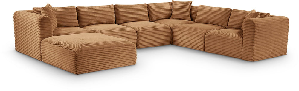 Meridian Furniture Shaggy Corduroy Modular Sectional Seven Piece Performance Fabric Living Room Sofa Set 641Saddle-Sec7D