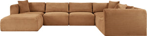 Meridian Furniture Shaggy Corduroy Modular Sectional Seven Piece Performance Fabric Living Room Sofa Set 641Saddle-Sec7D
