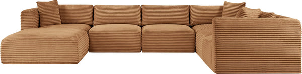 Meridian Furniture Shaggy Corduroy Modular Sectional Seven Piece Performance Fabric Living Room Sofa Set 641Saddle-Sec7D