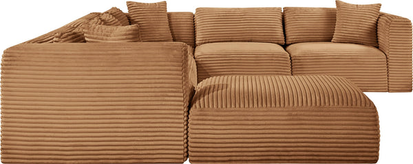 Meridian Furniture Shaggy Corduroy Modular Sectional Seven Piece Performance Fabric Living Room Sofa Set 641Saddle-Sec7D