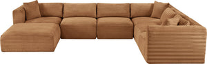 Meridian Furniture Shaggy Corduroy Modular Sectional Seven Piece Performance Fabric Living Room Sofa Set 641Saddle-Sec7D