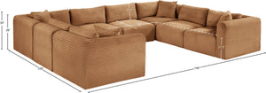 Meridian Furniture Shaggy 8 Piece Modular Sectional Corduroy Performance Fabric Living Room Sofa Set 641Saddle-Sec8A