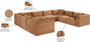 Meridian Furniture Shaggy 8 Piece Modular Sectional Corduroy Performance Fabric Living Room Sofa Set 641Saddle-Sec8A