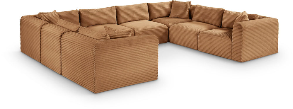 Meridian Furniture Shaggy 8 Piece Modular Sectional Corduroy Performance Fabric Living Room Sofa Set 641Saddle-Sec8A