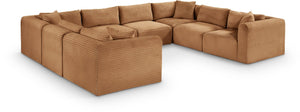 Meridian Furniture Shaggy 8 Piece Modular Sectional Corduroy Performance Fabric Living Room Sofa Set 641Saddle-Sec8A