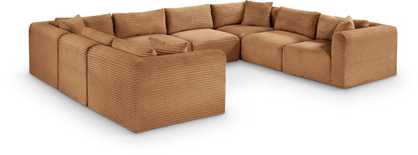 Meridian Furniture Shaggy 8 Piece Modular Sectional Corduroy Performance Fabric Living Room Sofa Set 641Saddle-Sec8A