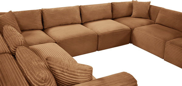 Meridian Furniture Shaggy 8 Piece Modular Sectional Corduroy Performance Fabric Living Room Sofa Set 641Saddle-Sec8A