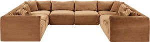 Meridian Furniture Shaggy 8 Piece Modular Sectional Corduroy Performance Fabric Living Room Sofa Set 641Saddle-Sec8A